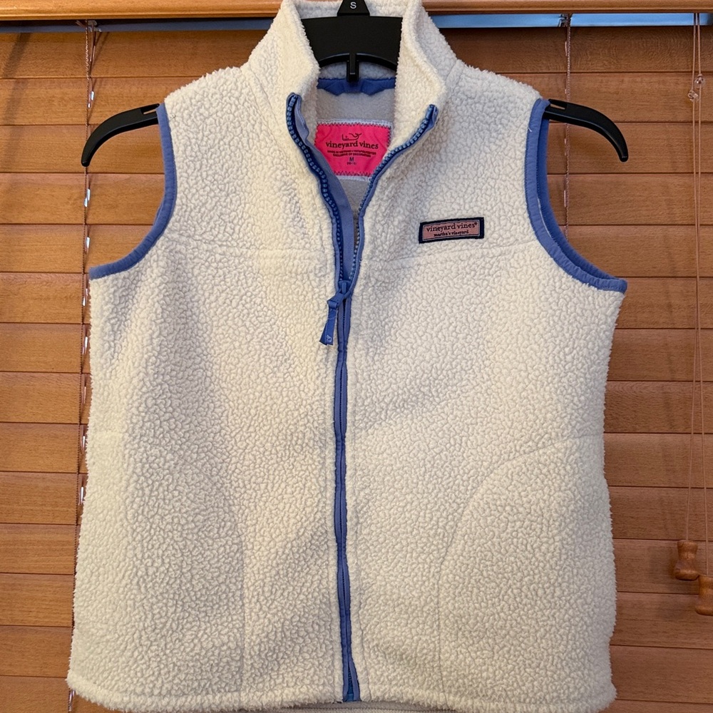 Vineyard Vines Kids Ivory and Blue Fleece Vest